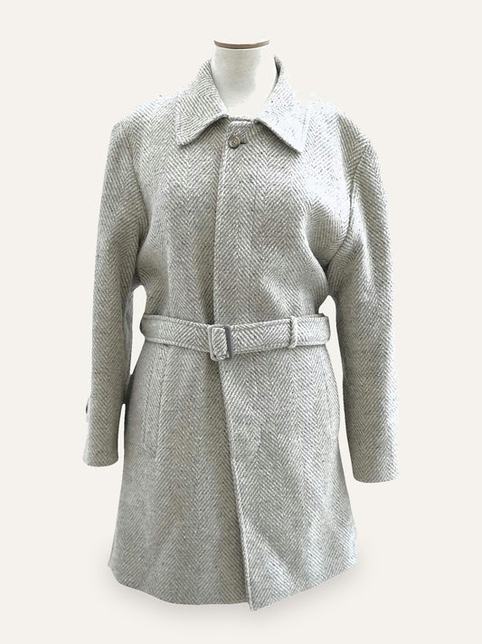 Speckled Herringbone Pure Wool Wrap Coat