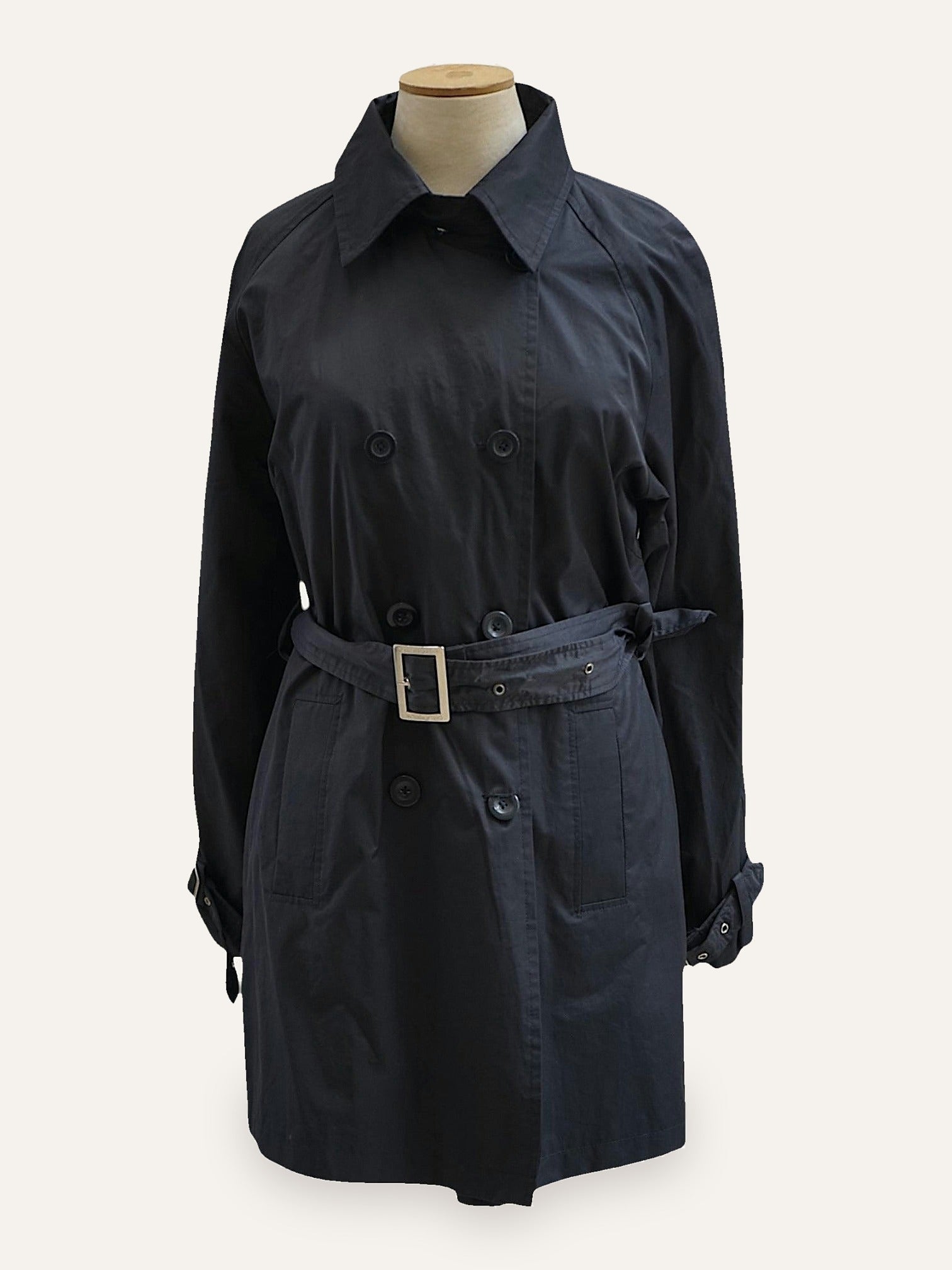 Carla Ferroni Double-Breasted Belted Trench Coat in Midnight