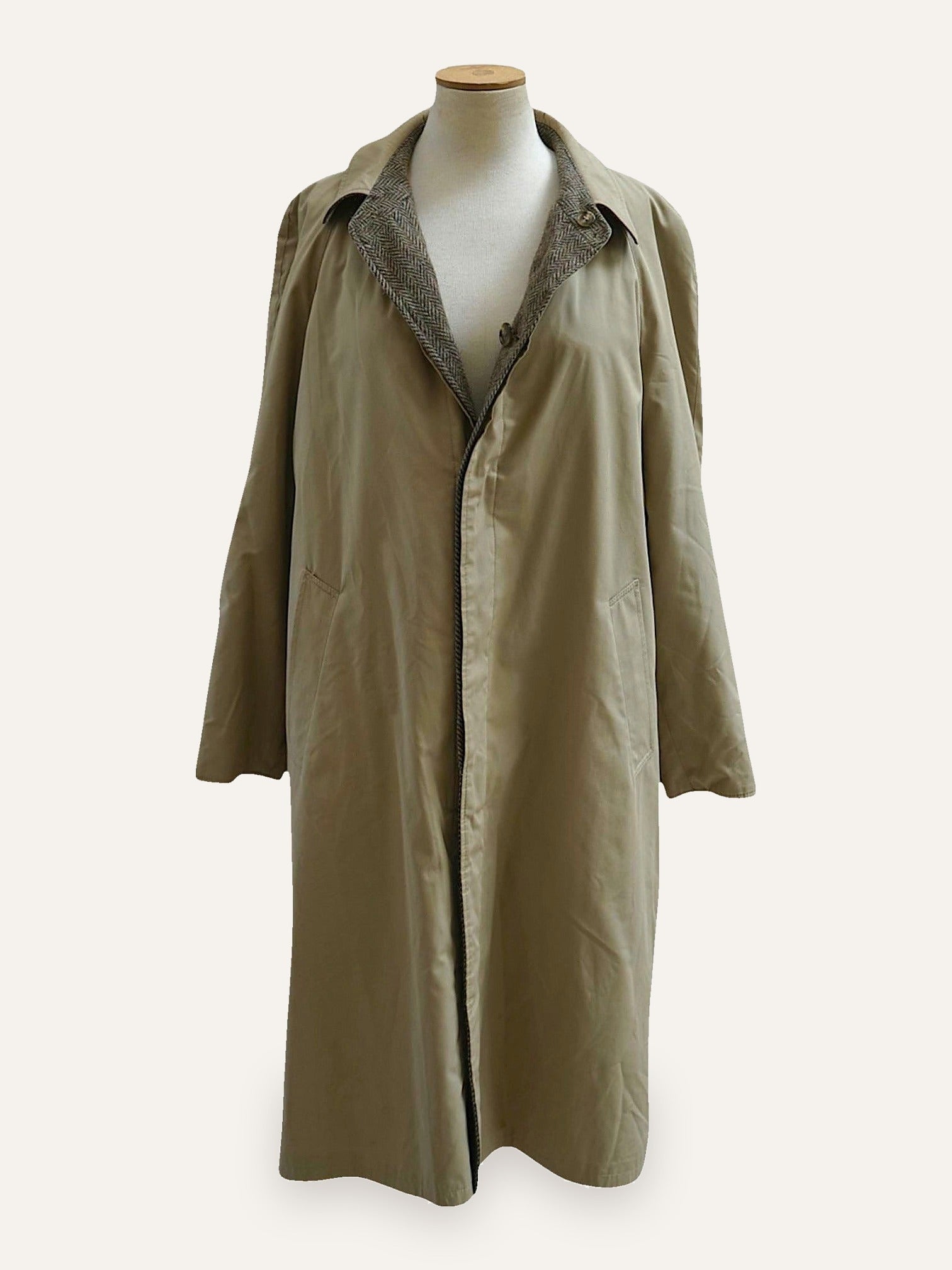 Reversible Herringbone & Beige Wool Maxi Coat
