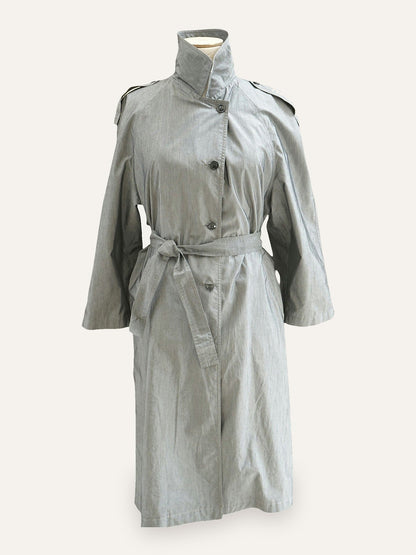 Iridescent Belted Trench Coat in Silver