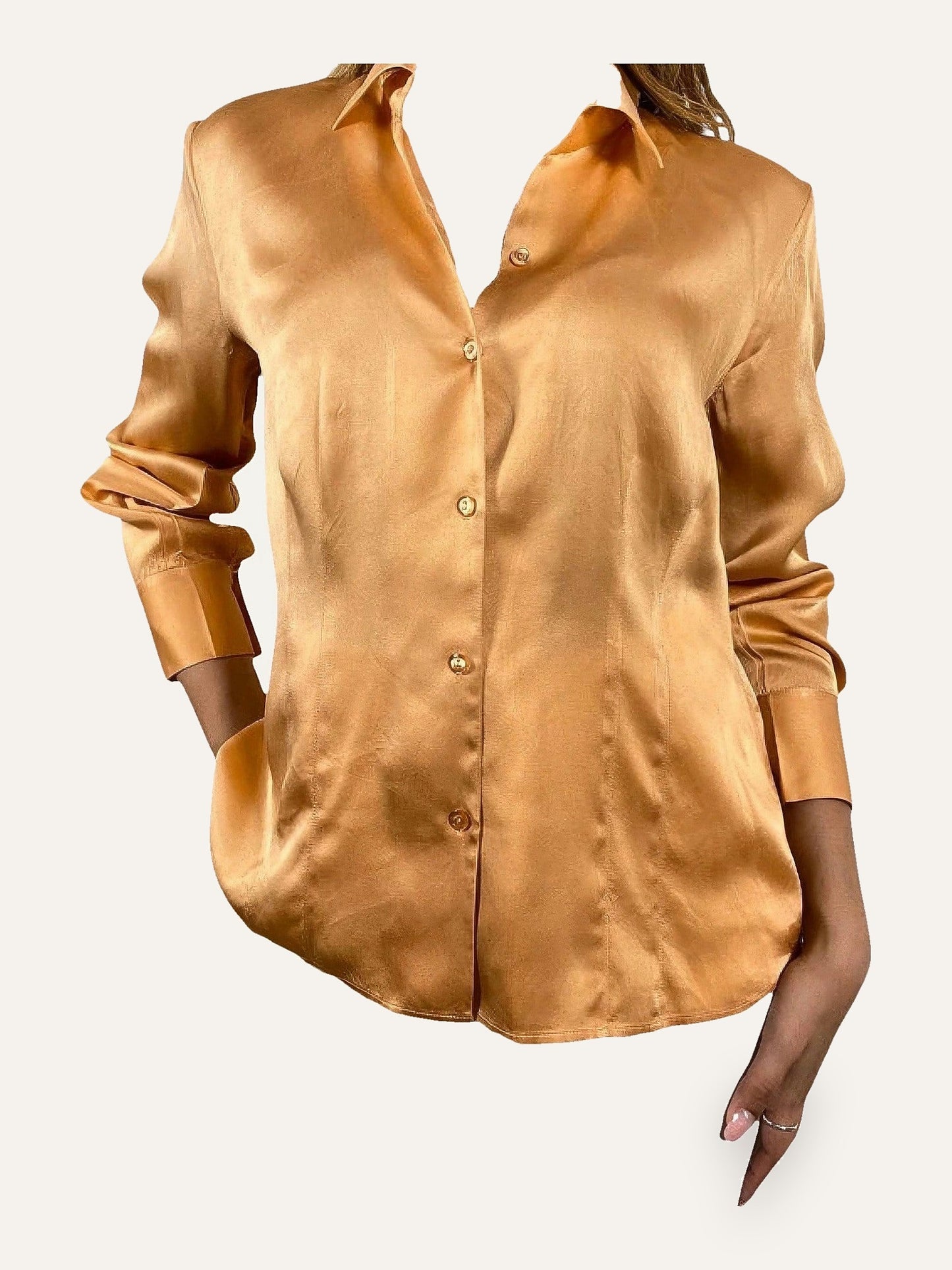 Delmod Pure Silk Satin Shirt in Soleil