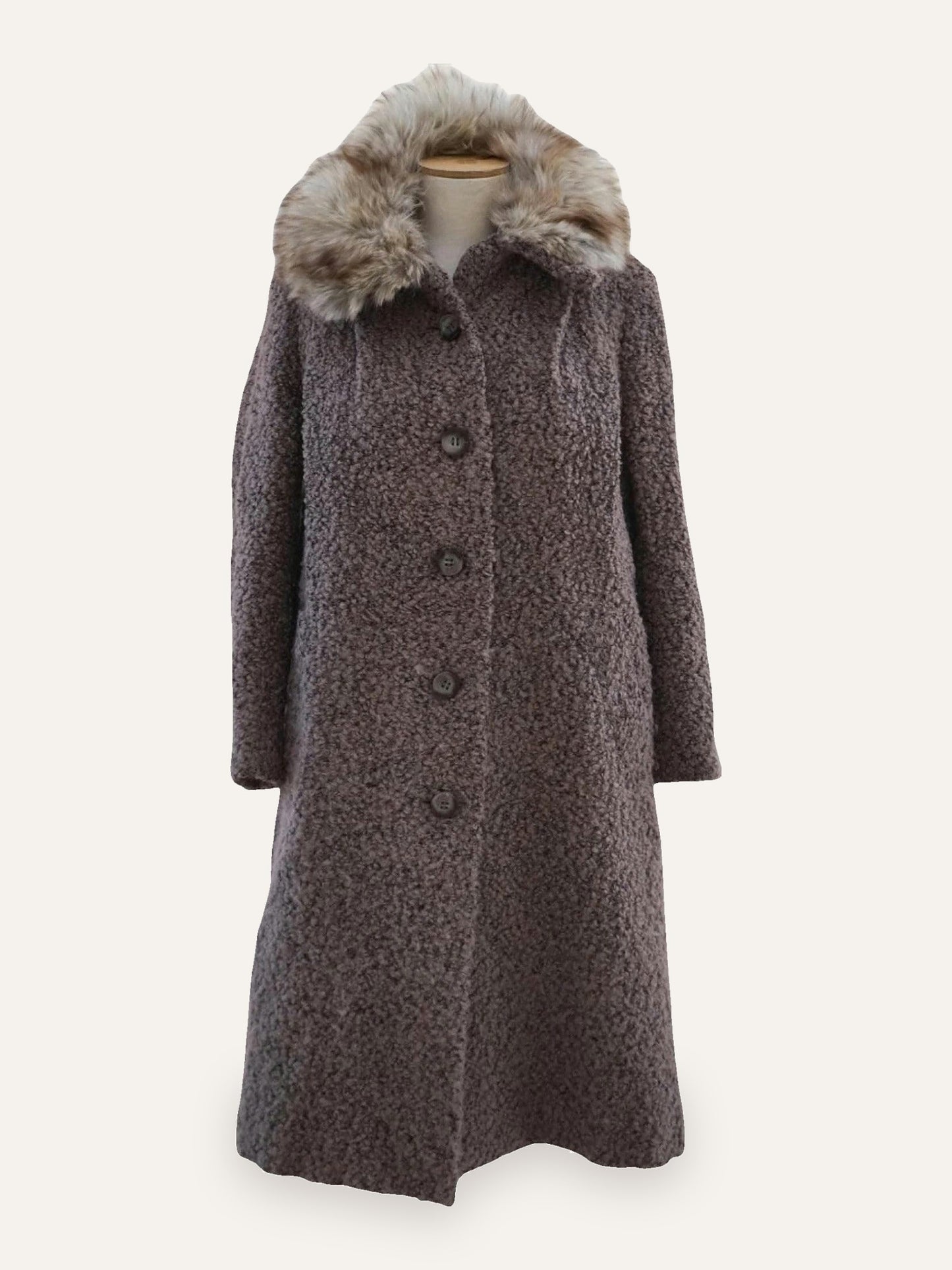 Bouclé Wool Tweed Coat with Fur Collar