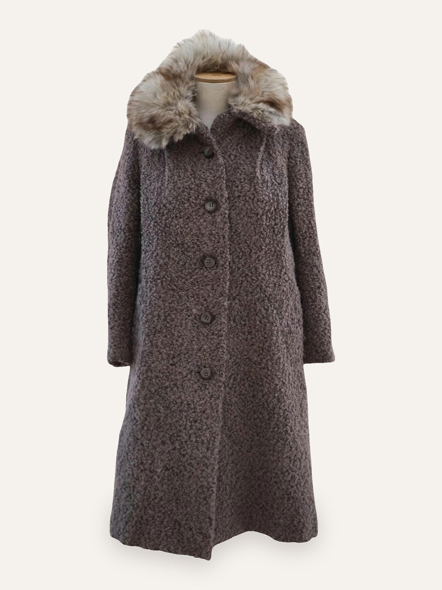 Bouclé Wool Tweed Coat with Fur Collar