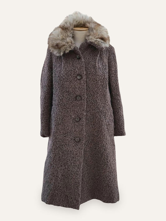 Bouclé Wool Tweed Coat with Fur Collar