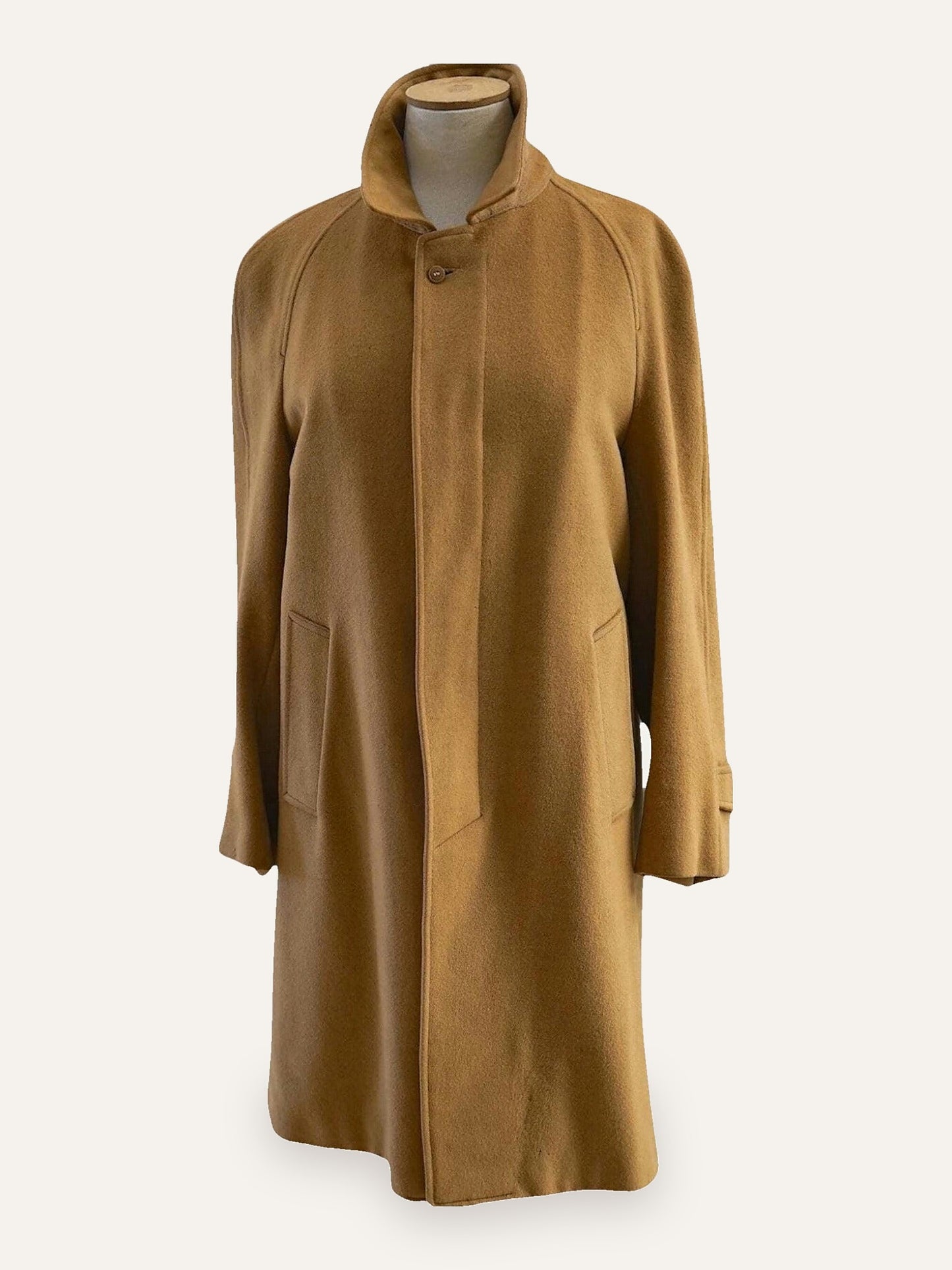 Kapa Fotiadis Pure Wool Raglan Funnel-Neck Coat in Camel