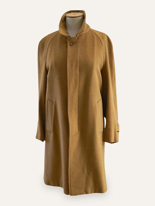 Kapa Fotiadis Pure Wool Raglan Funnel-Neck Coat in Camel