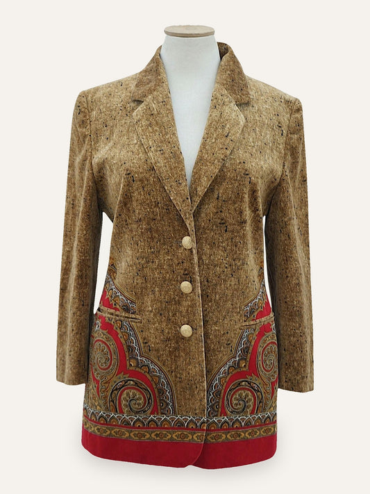 Elégance Paris Velvet Paisley-Hem Blazer