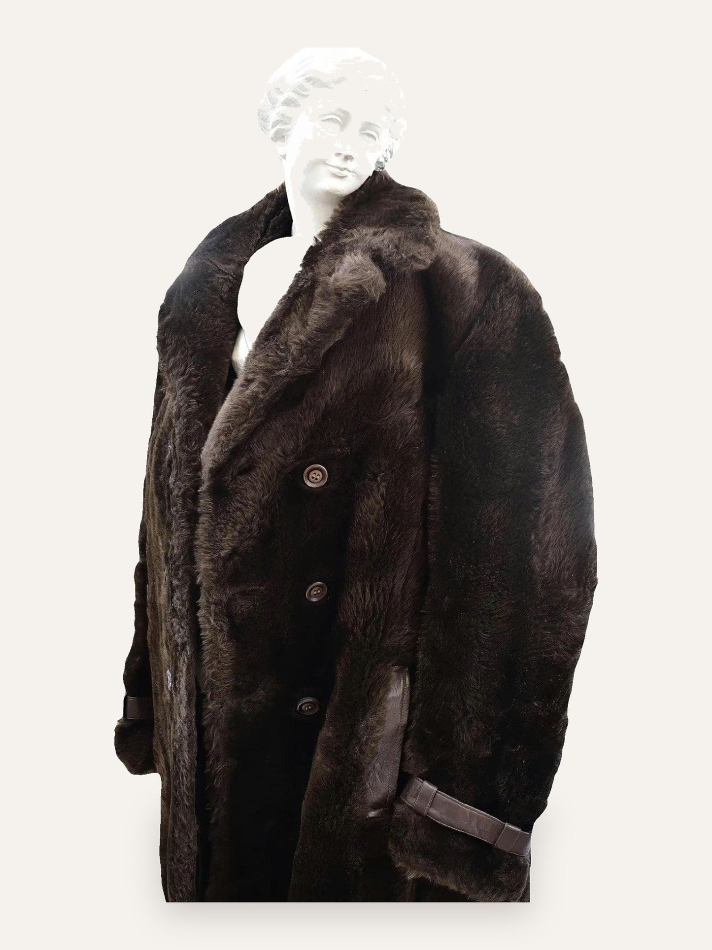Fur Leather-Trimmed Oversized Coat