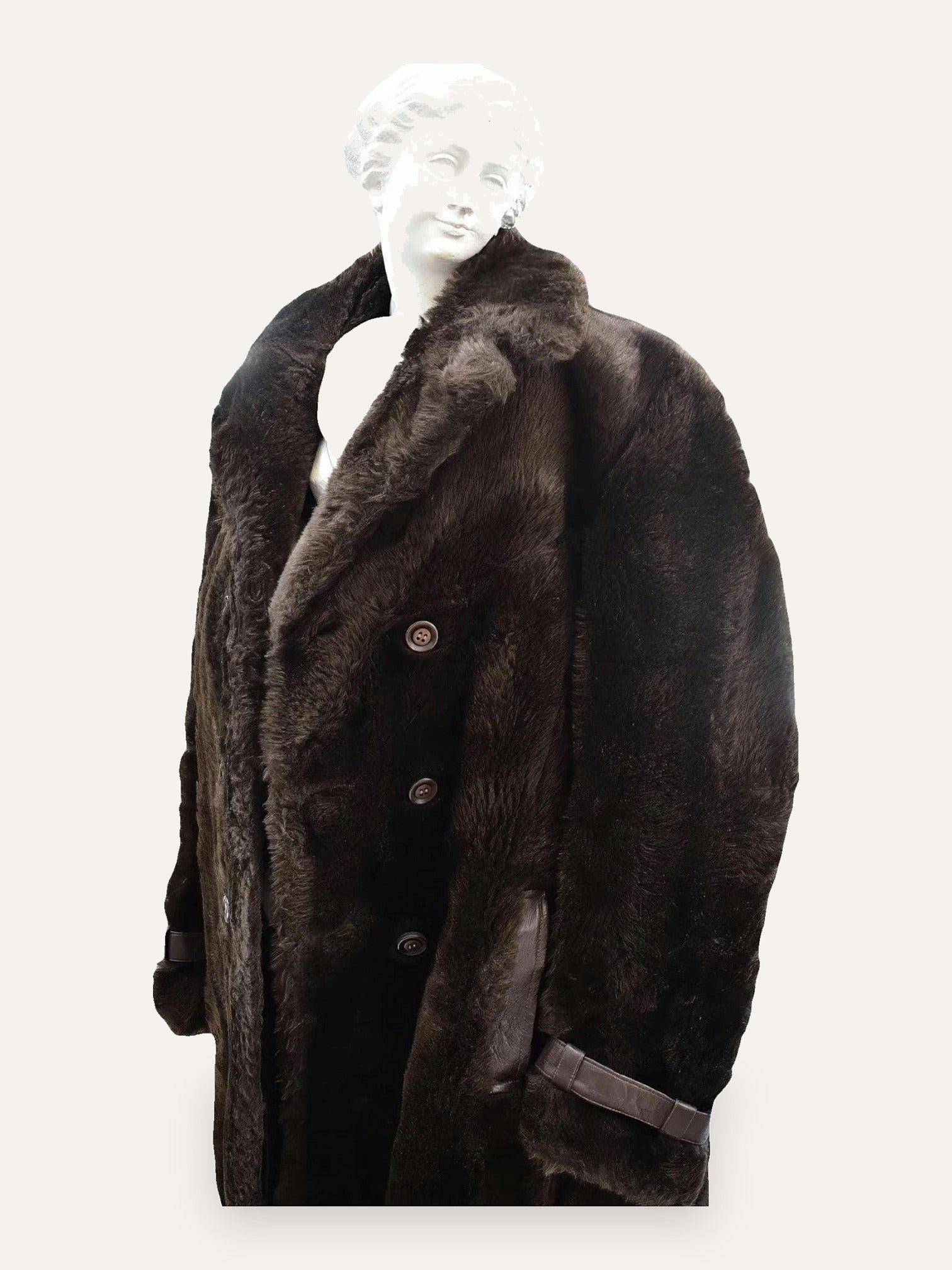 Fur Leather-Trimmed Oversized Coat