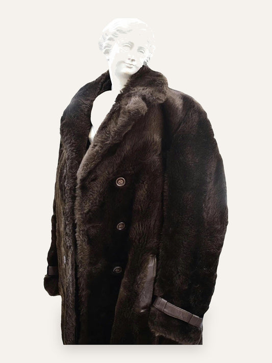 Fur Leather-Trimmed Oversized Coat