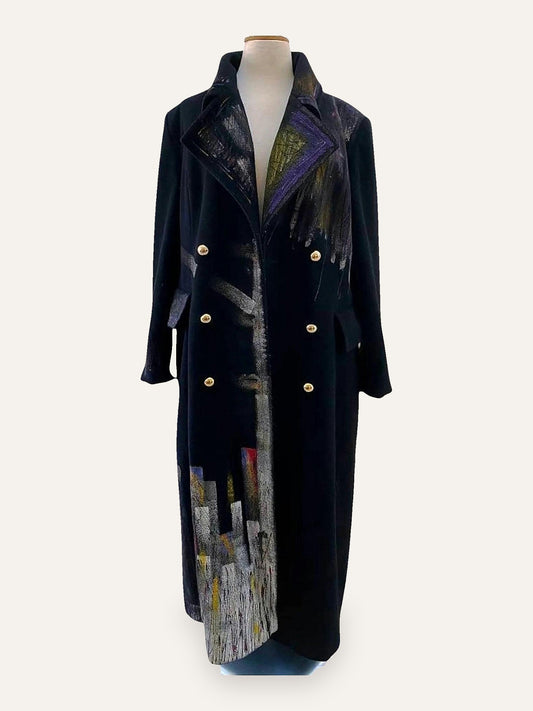 Hand-Painted Double-Breasted Wool Coat