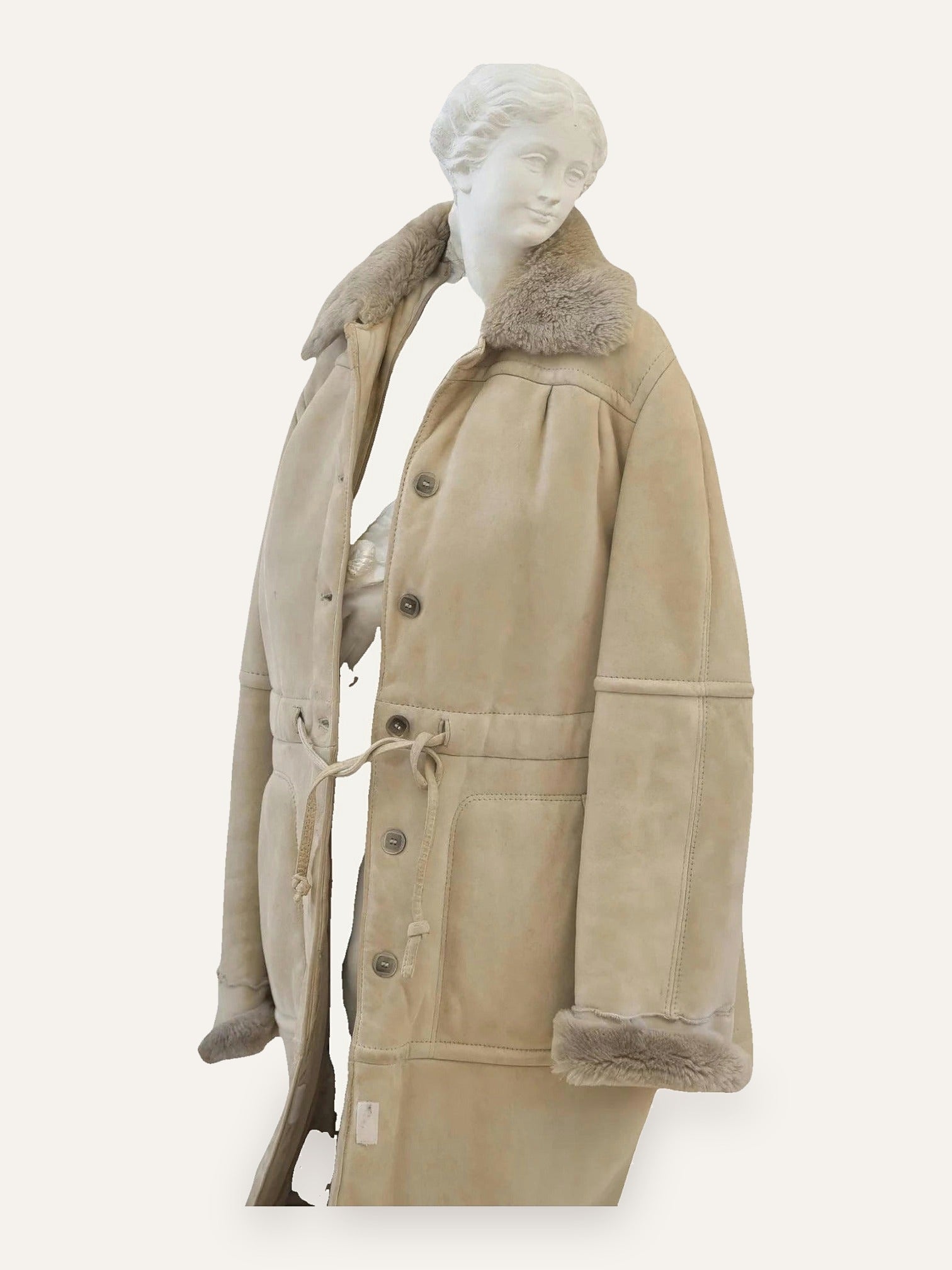 Conda Shearling Maxi Coat in Sand