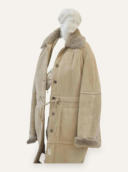 Conda Shearling Maxi Coat in Sand