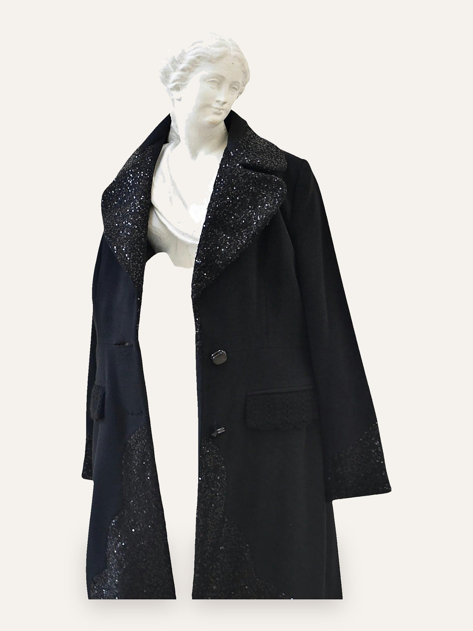 Sequin Lapel & Cuff Detail Coat