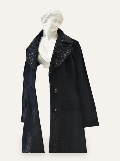 Sequin Lapel & Cuff Detail Coat