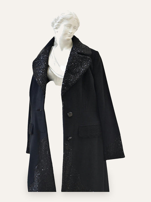 Sequin Lapel & Cuff Detail Coat
