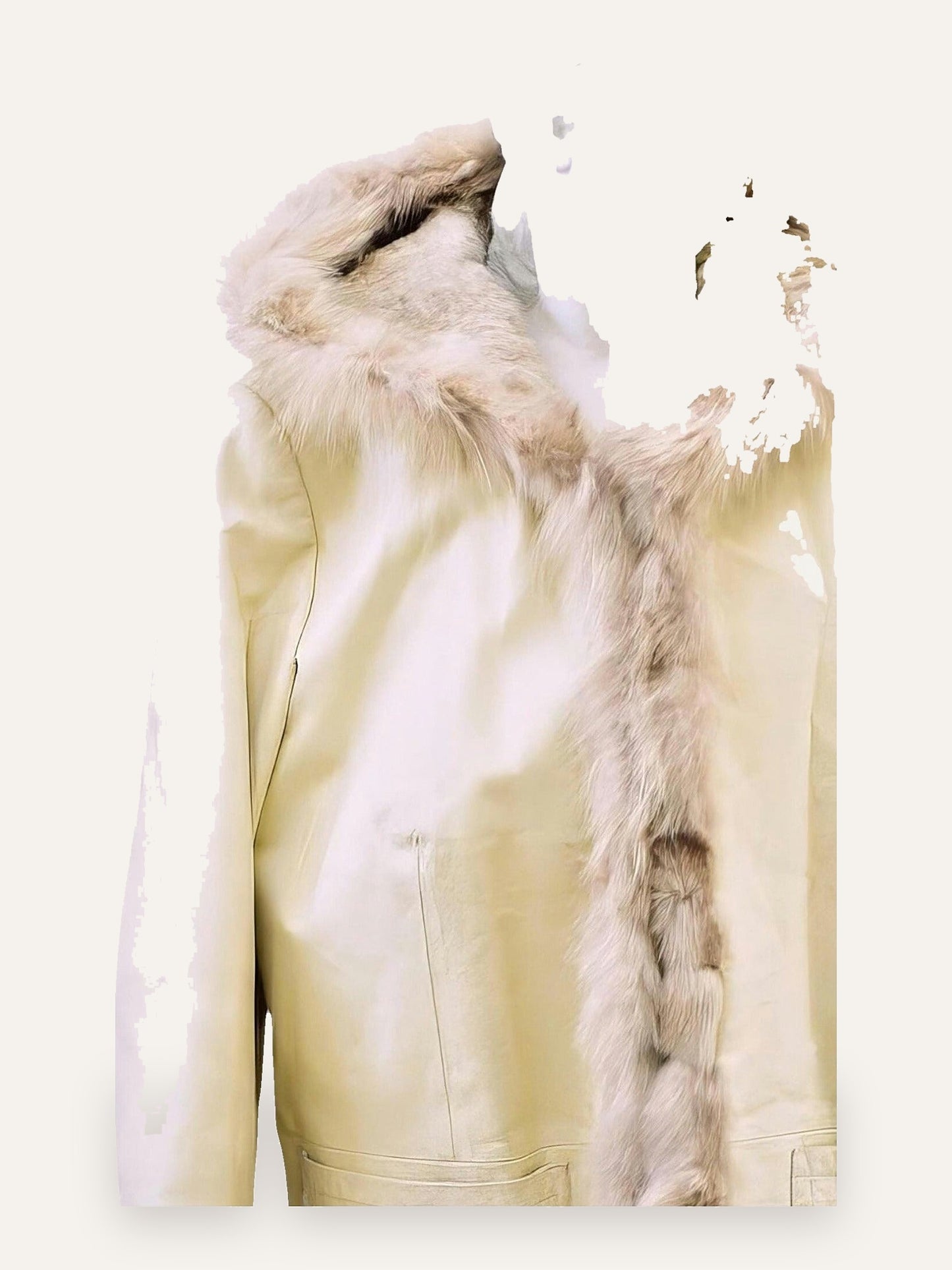 Ivory Leather & Fox Fur Trim Jacket