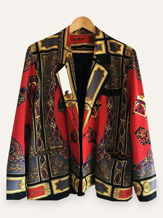 Baroque Orientalist Print Satin Blouse