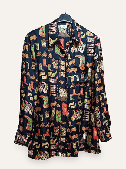 Otto Kern Pure Silk Cowboy Boot Print Shirt