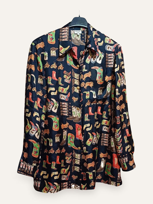 Otto Kern Pure Silk Cowboy Boot Print Shirt