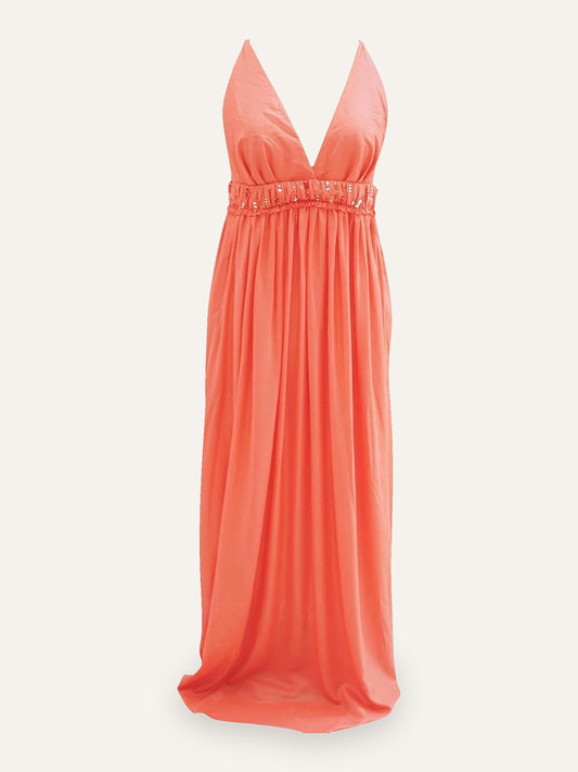 Smaili's Deep V Crystal Waist Maxi Gown