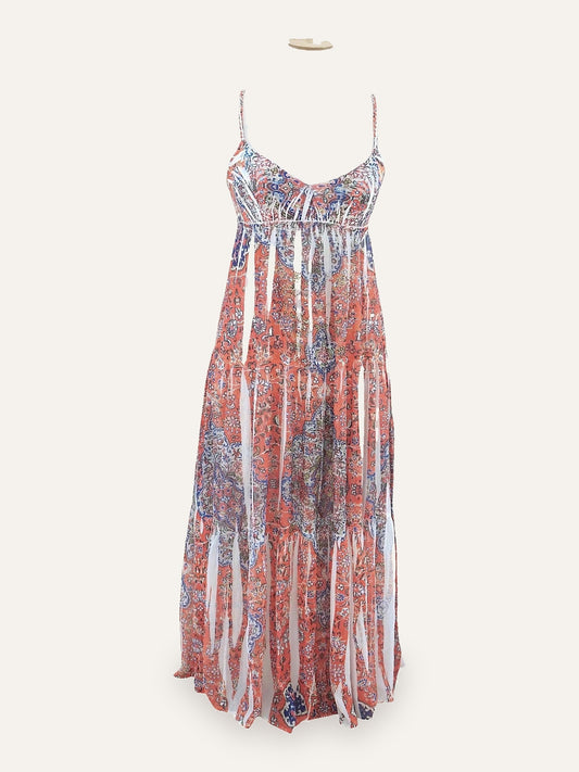 Paisley Print Tiered Maxi Dress