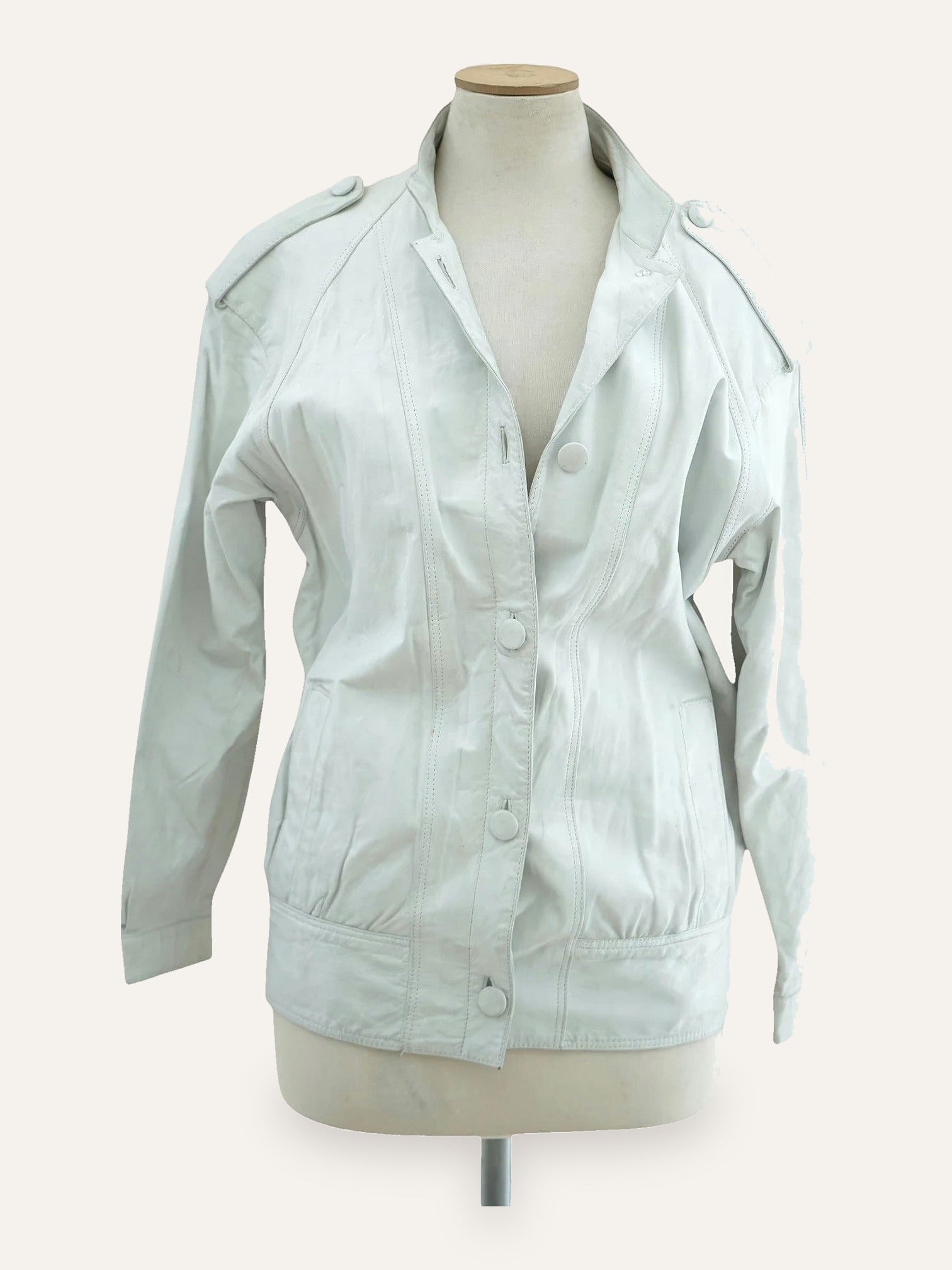 Mandarin Collar Epaulette Leather Jacket