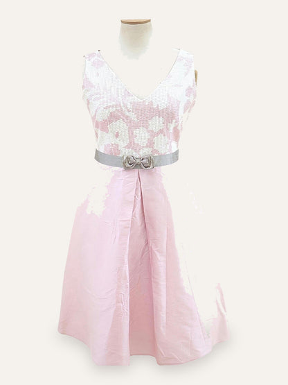 Pure Silk Crystal Bow Pleated Dress