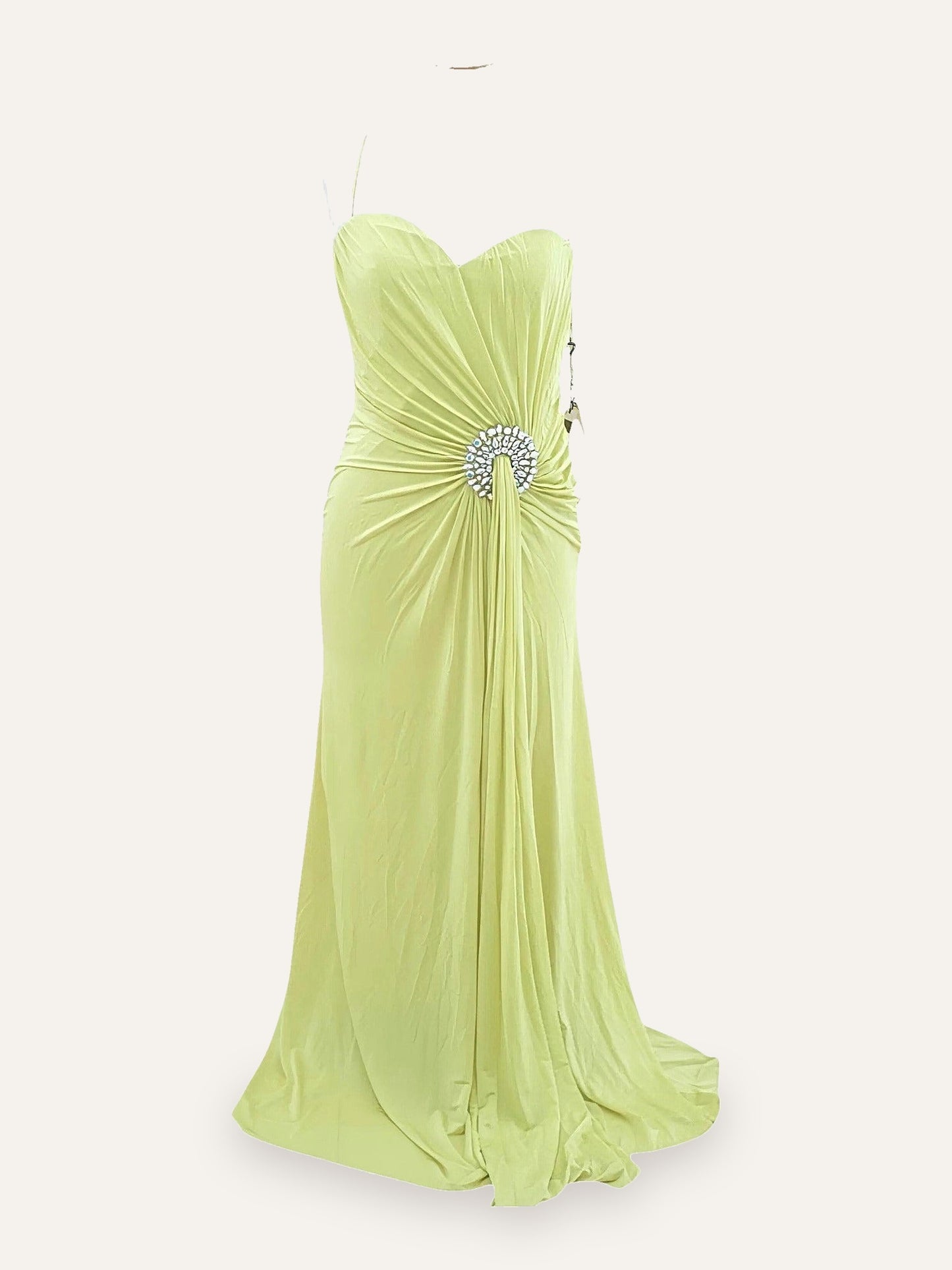 Vittorio Italia Ruched Crystal Brooch Gown