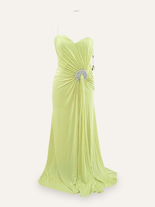 Vittorio Italia Ruched Crystal Brooch Gown