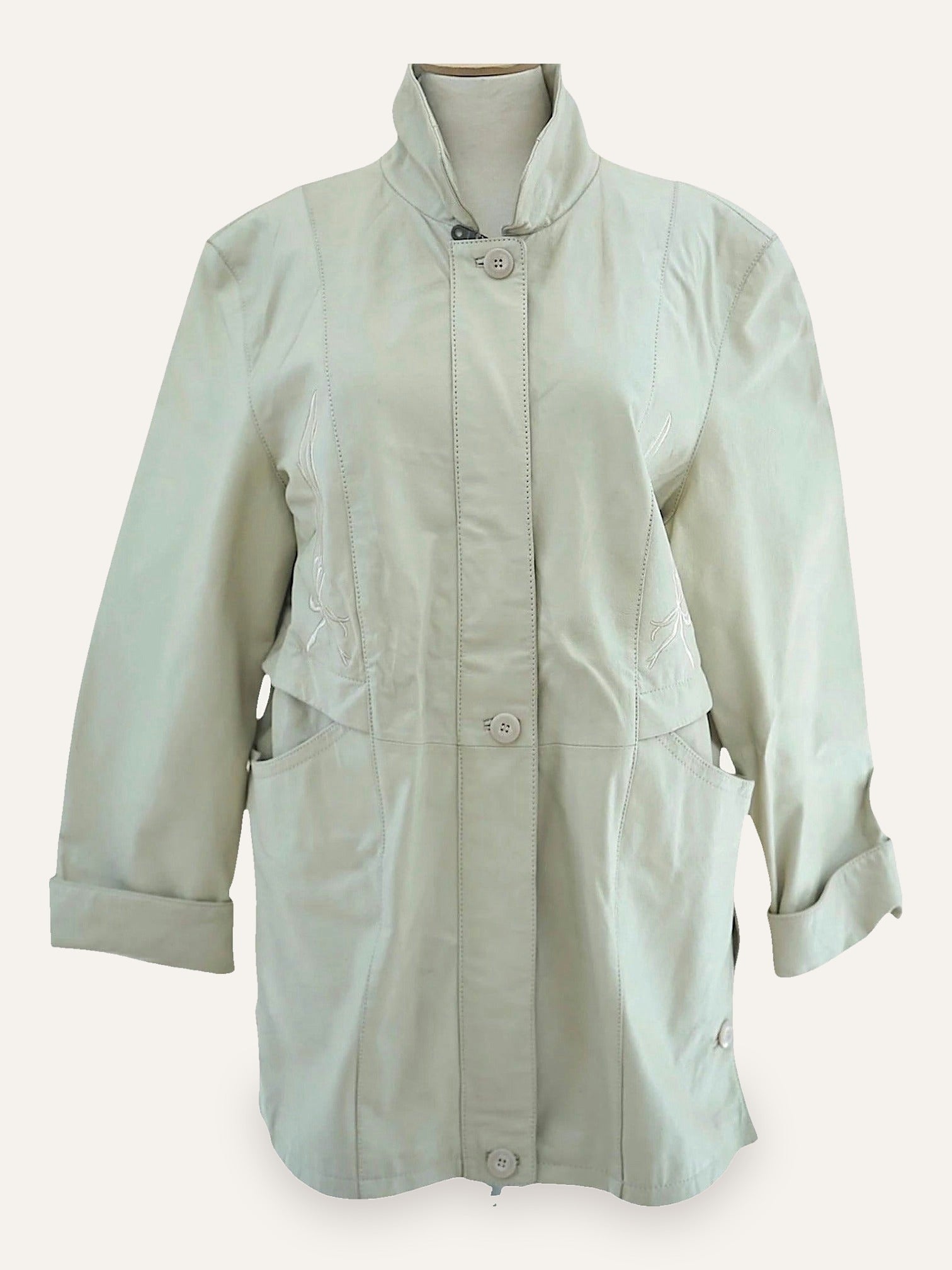 Pig Nappa Leather Jacket Tonal Embroidery