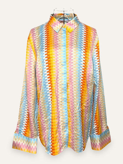 Pure Silk Mosaic Stripe Shirt in Soleil