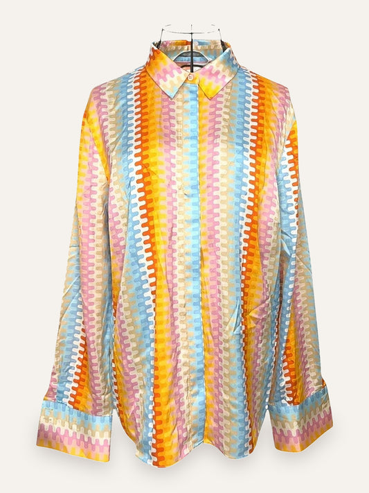 Pure Silk Mosaic Stripe Shirt in Soleil
