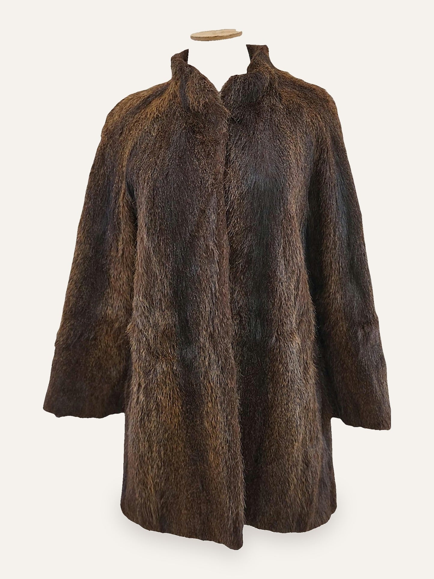 Tobacco Long Hair Mandarin Collar Coat