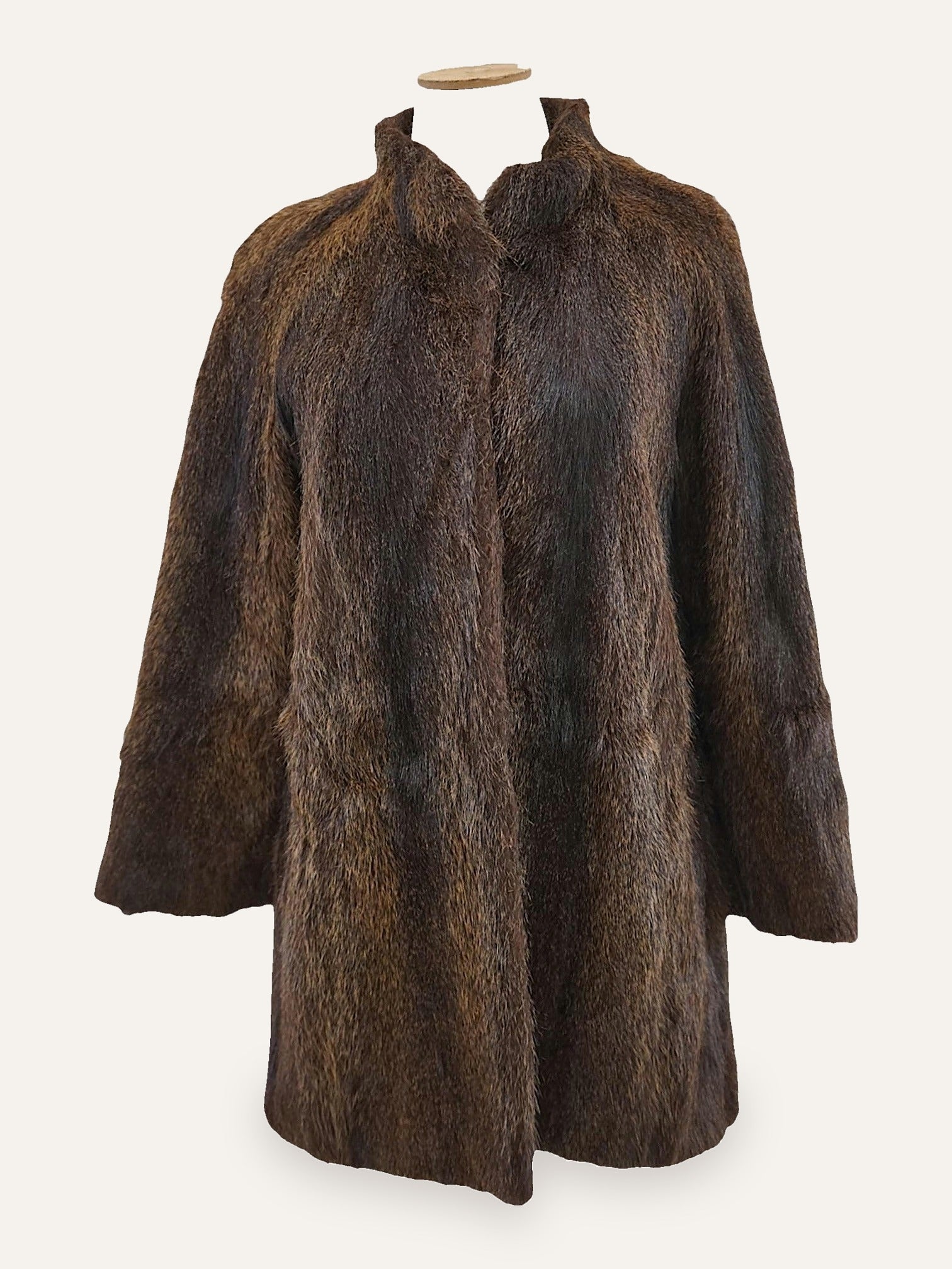Tobacco Long Hair Mandarin Collar Coat