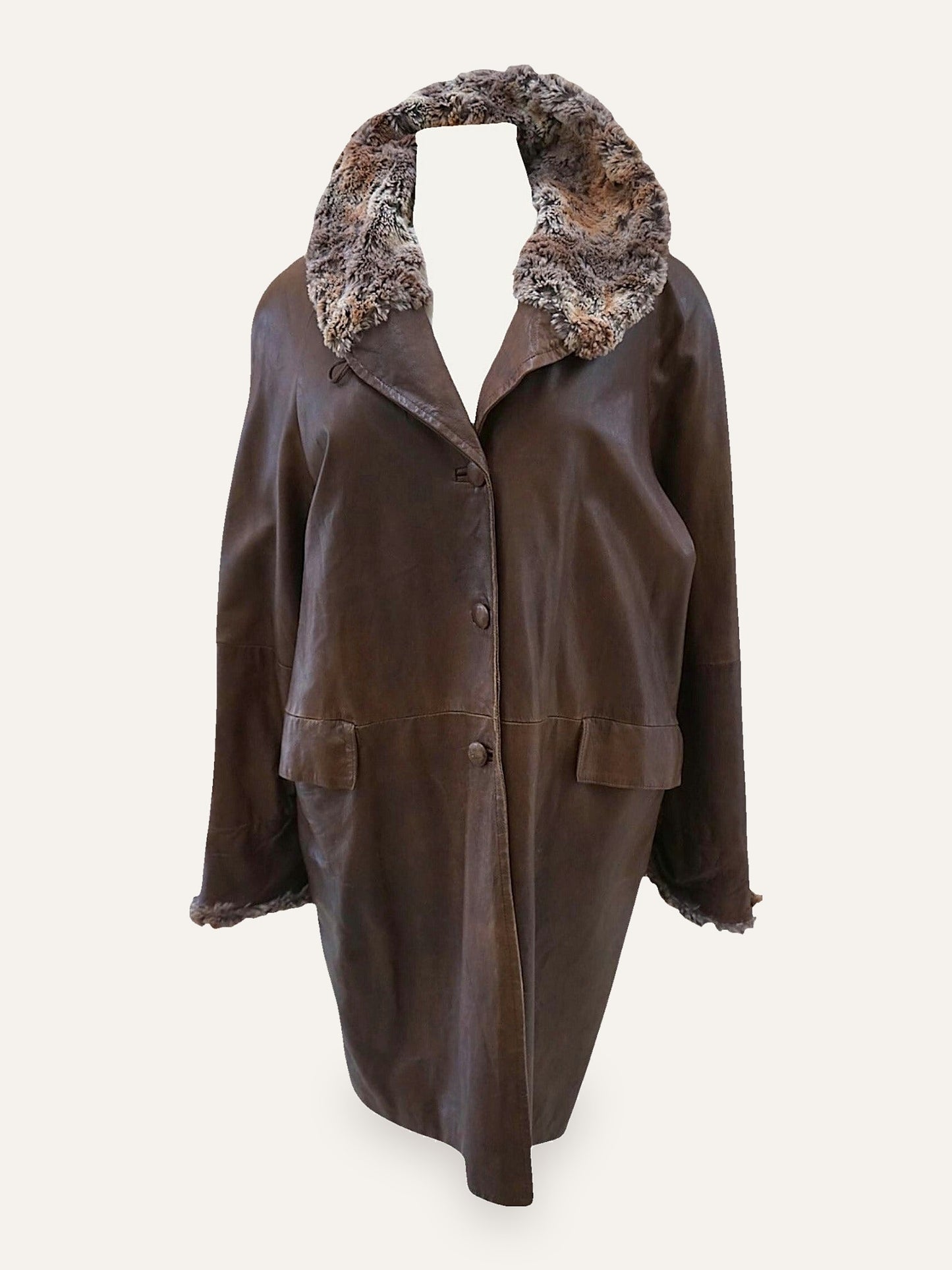 Vera Pelle Leather Coat Curly Lamb Collar