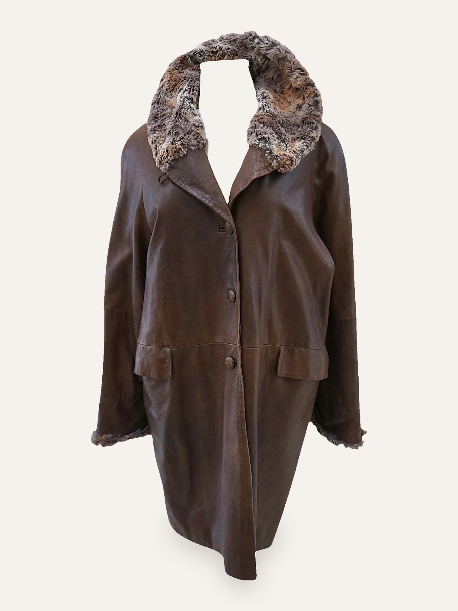 Vera Pelle Leather Coat Curly Lamb Collar