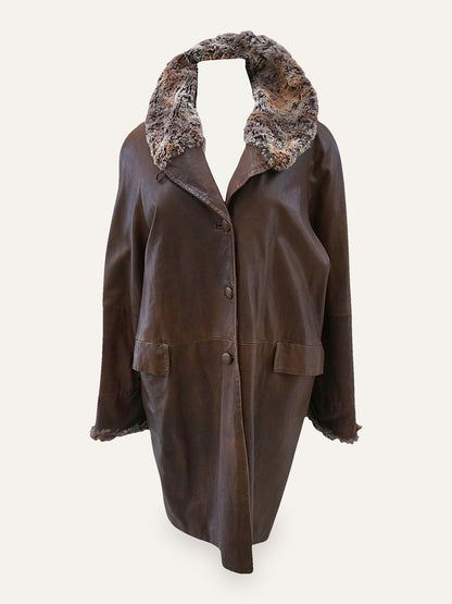Vera Pelle Leather Coat Curly Lamb Collar