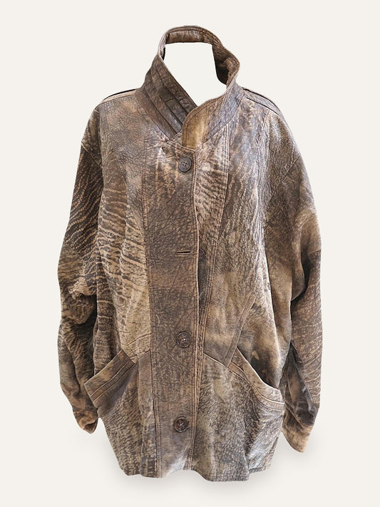 Marbled Print Leather Oversized Jacket