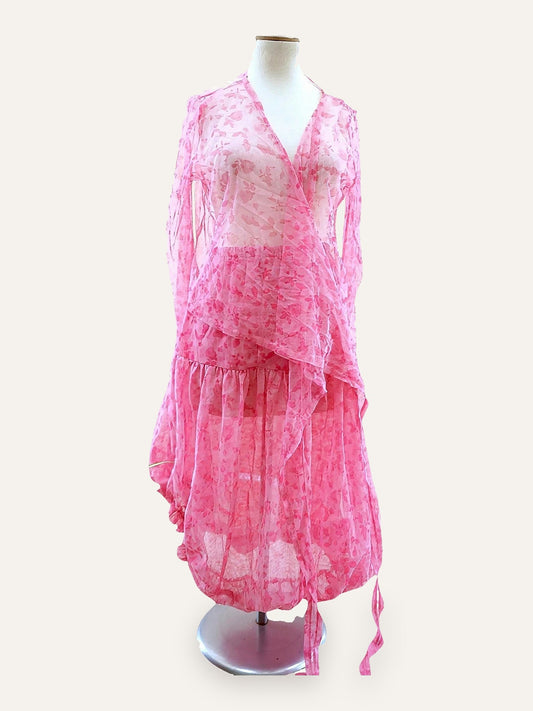 Sheer Wrap Top & Balloon Skirt in Rose