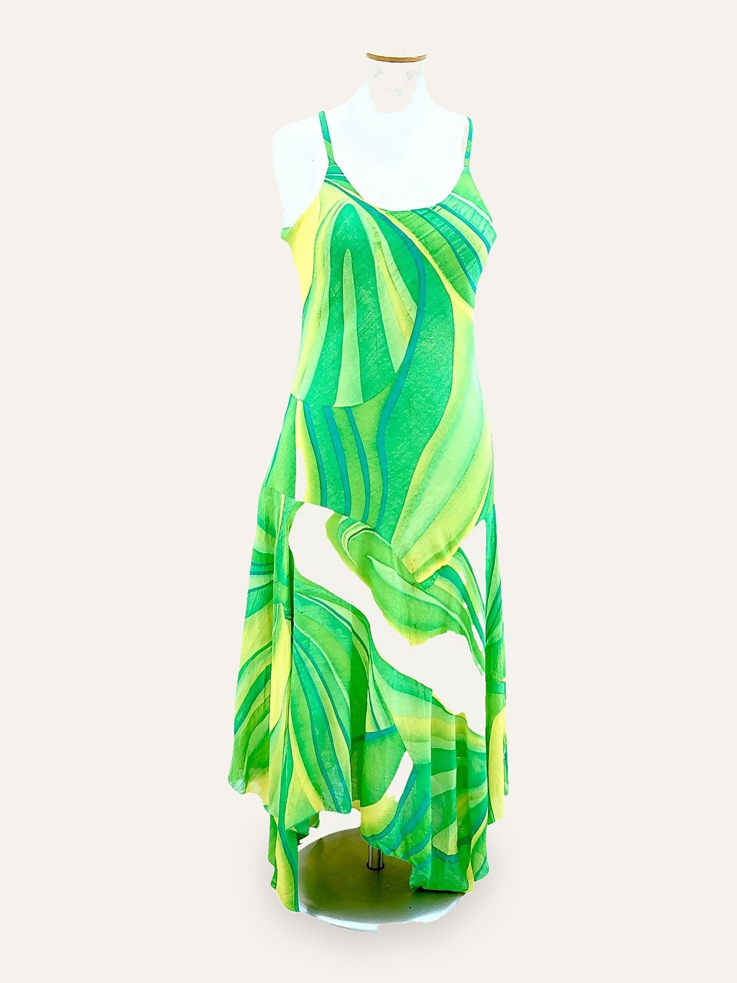 Swirl Print Asymmetric Slip Dress
