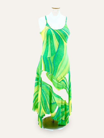 Swirl Print Asymmetric Slip Dress