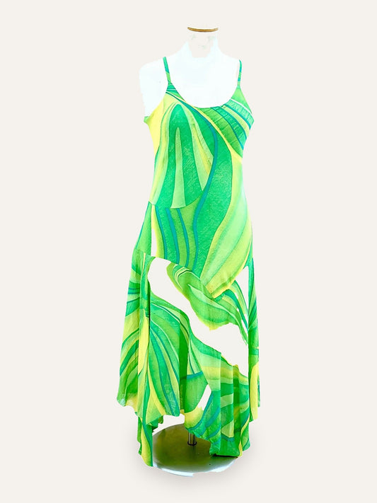 Swirl Print Asymmetric Slip Dress