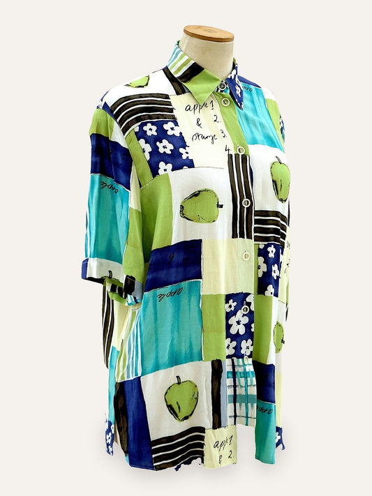Novelty Apple Print Patchwork Shirt