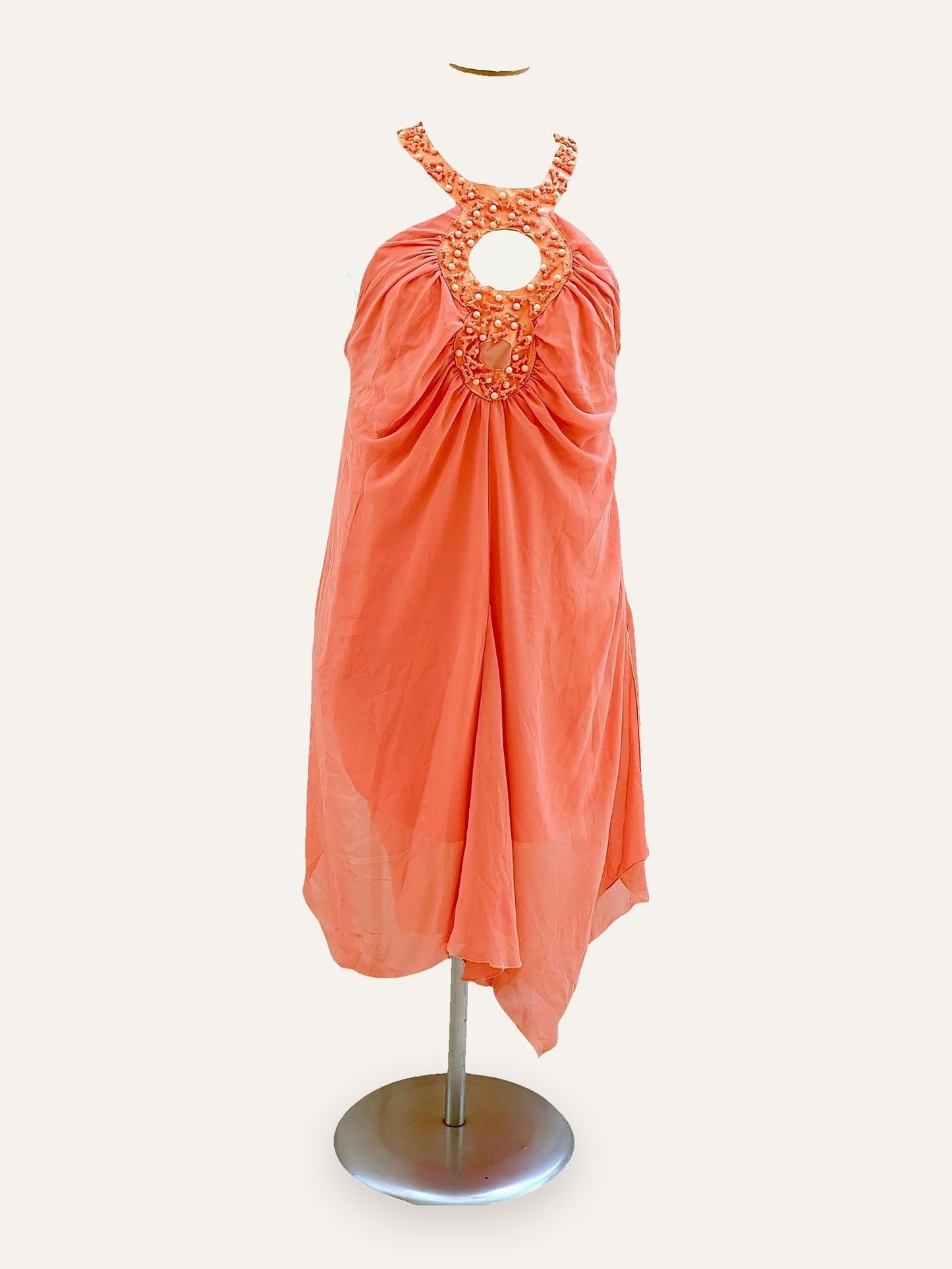 Beaded Keyhole Halter Dress in Tangerine