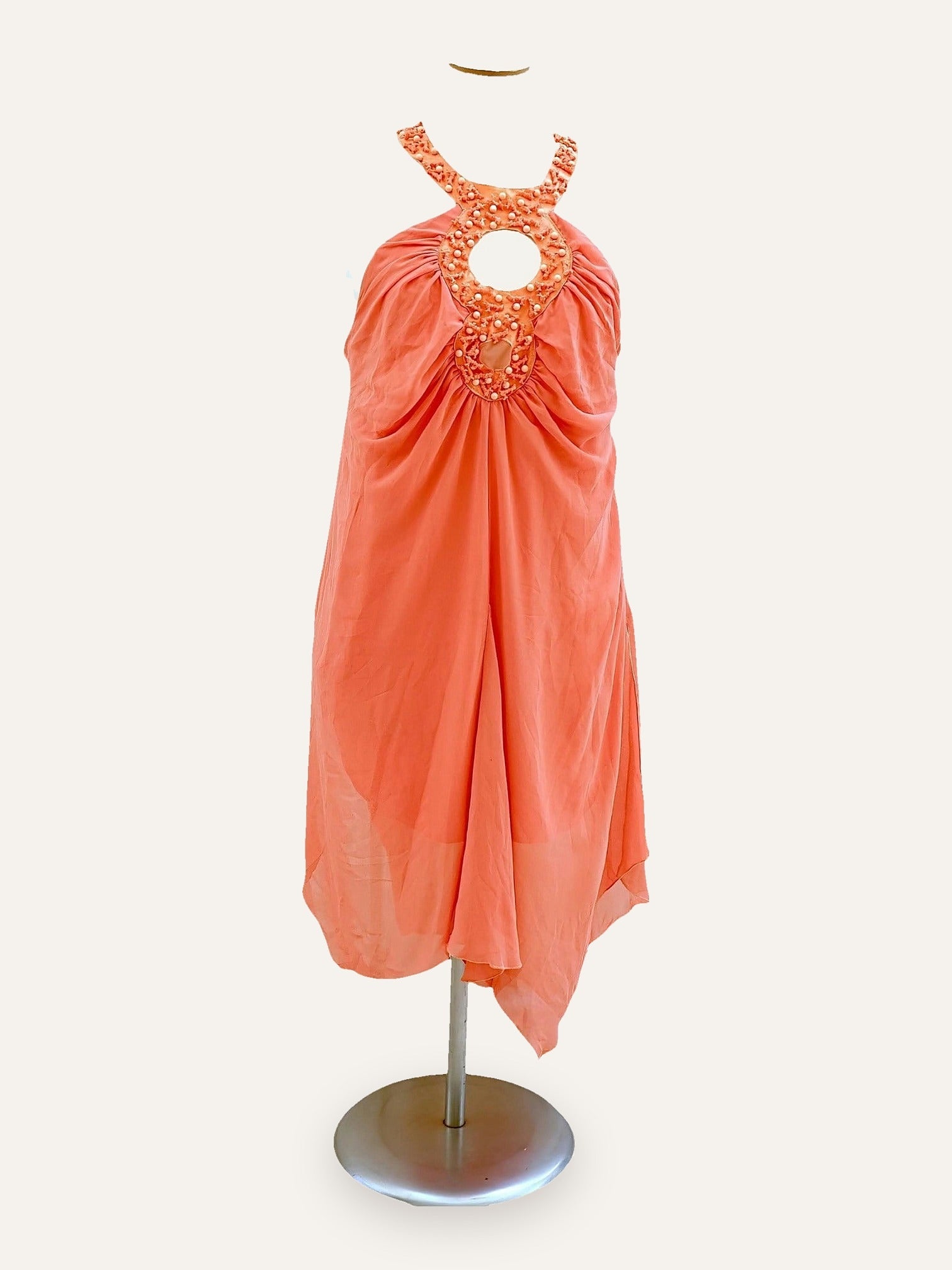 Beaded Keyhole Halter Dress in Tangerine