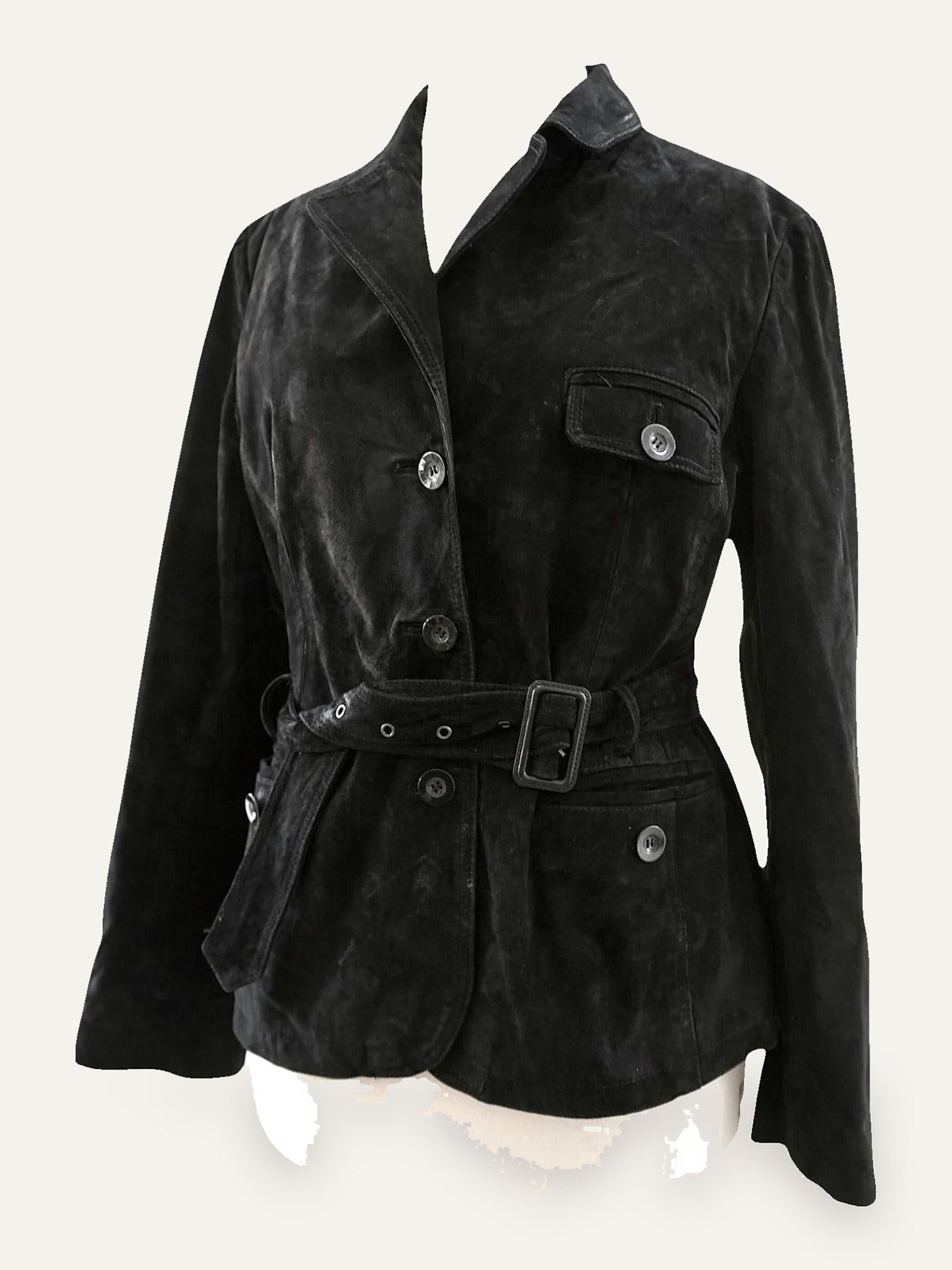 Genuine Suede Belted Jacket in Noir