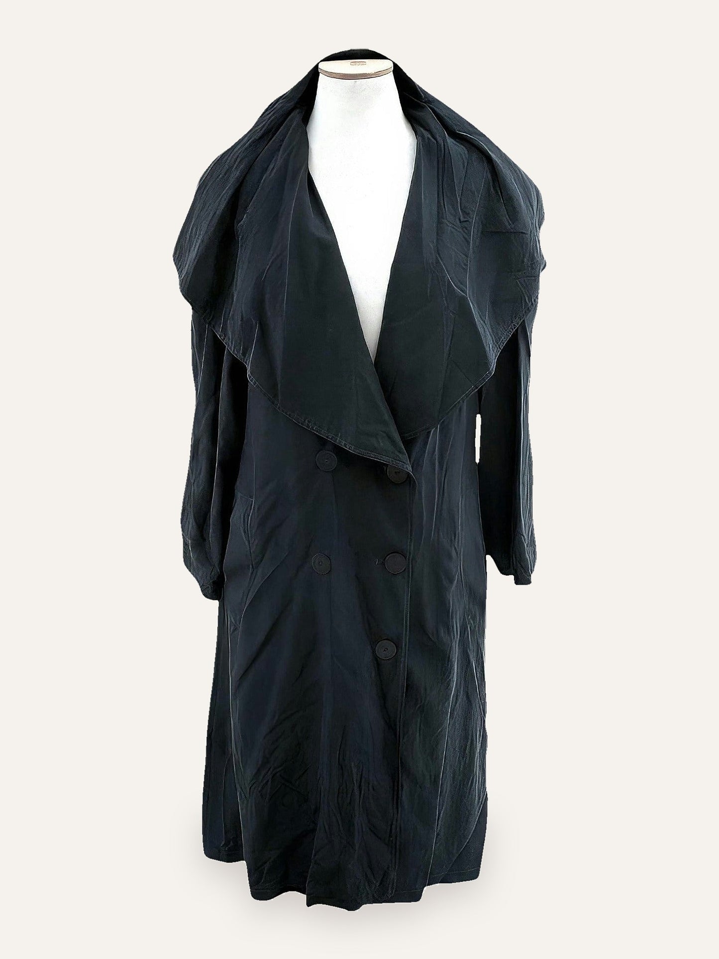 Pure Silk Draped Collar Trench Coat