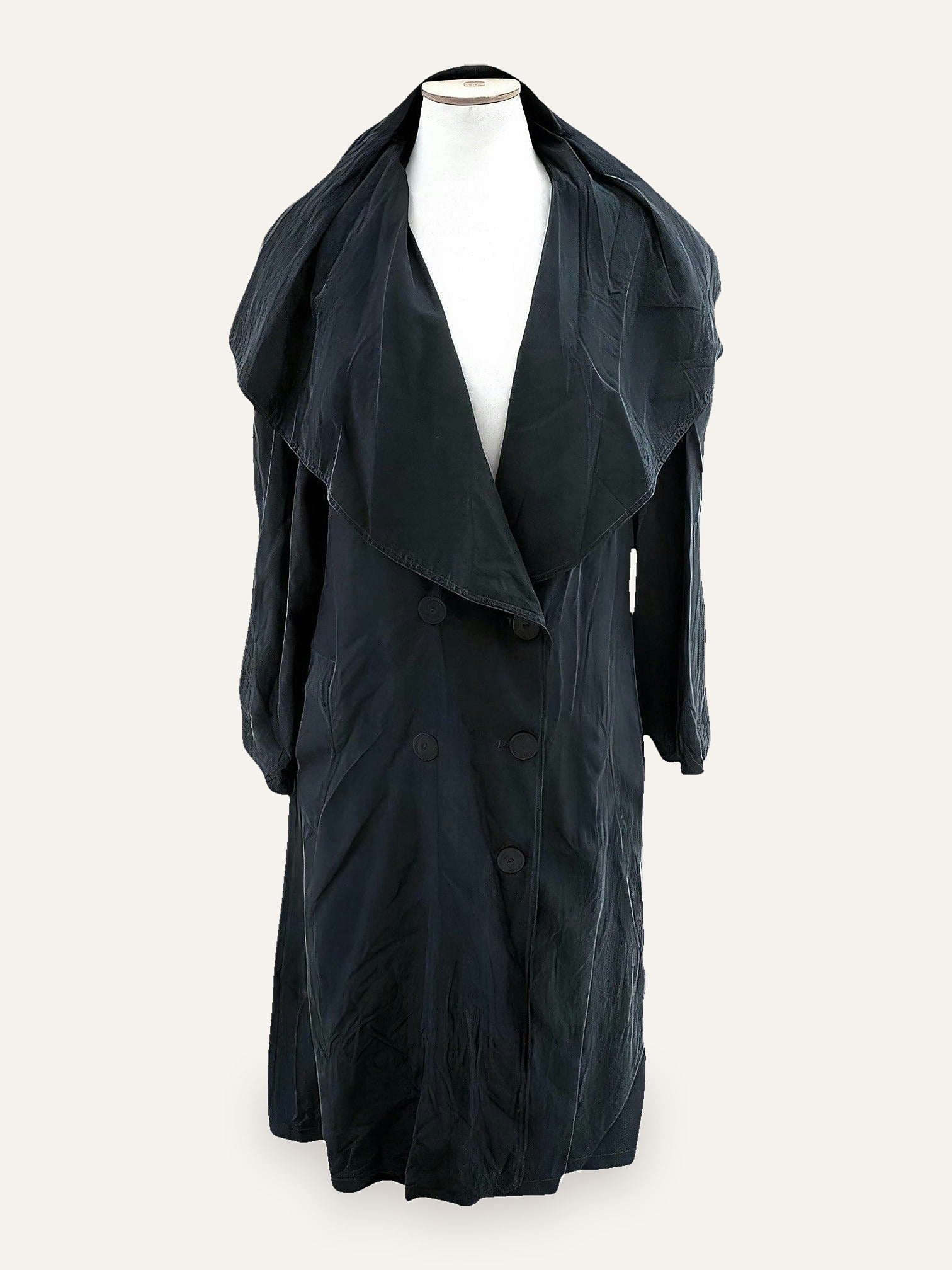 Pure Silk Draped Collar Trench Coat