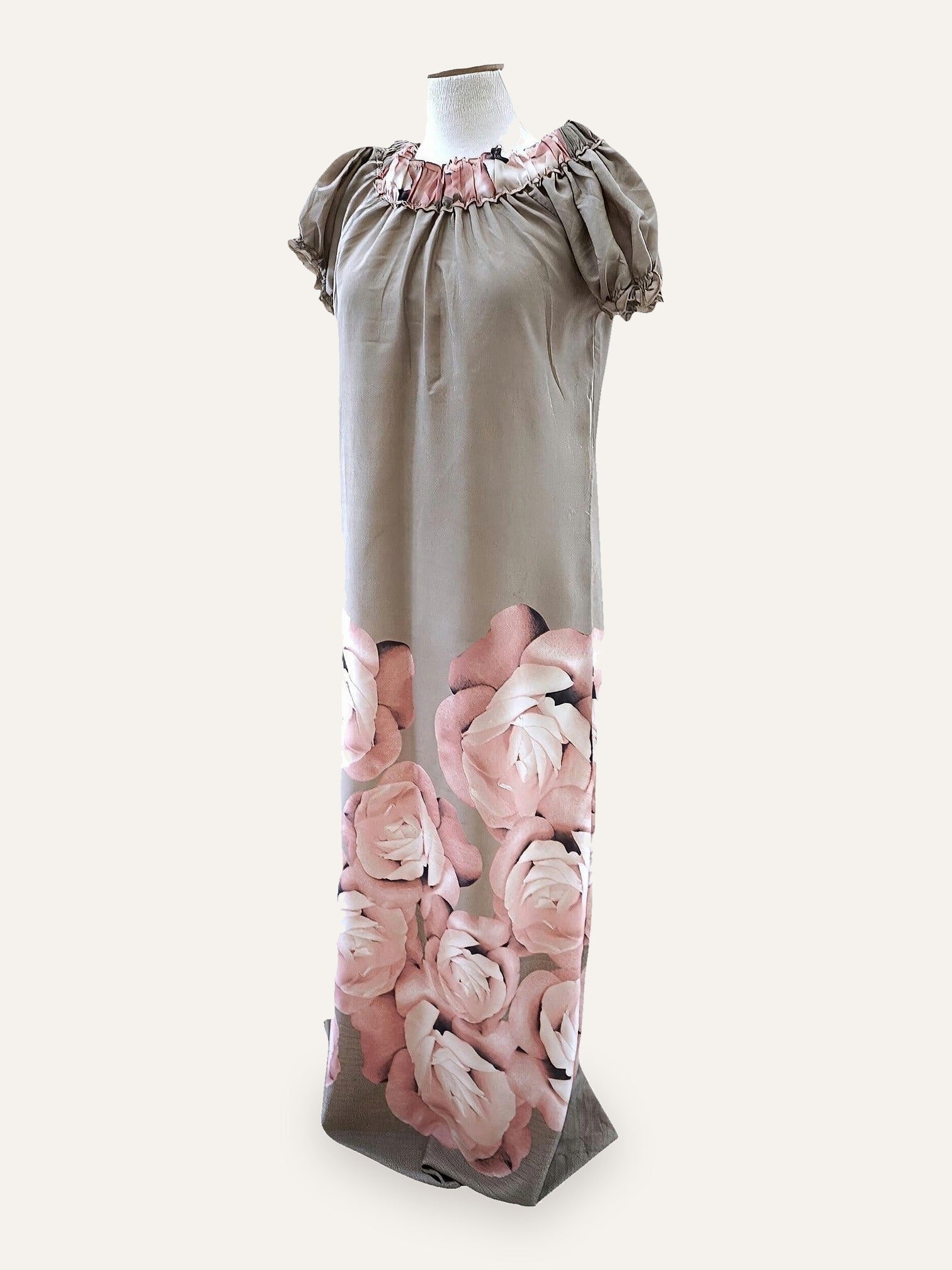 Pure Silk Rose Print Maxi Gown